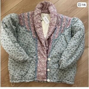 Sea New York Floral Patchwork Puffer Jacket - Pink and Gray